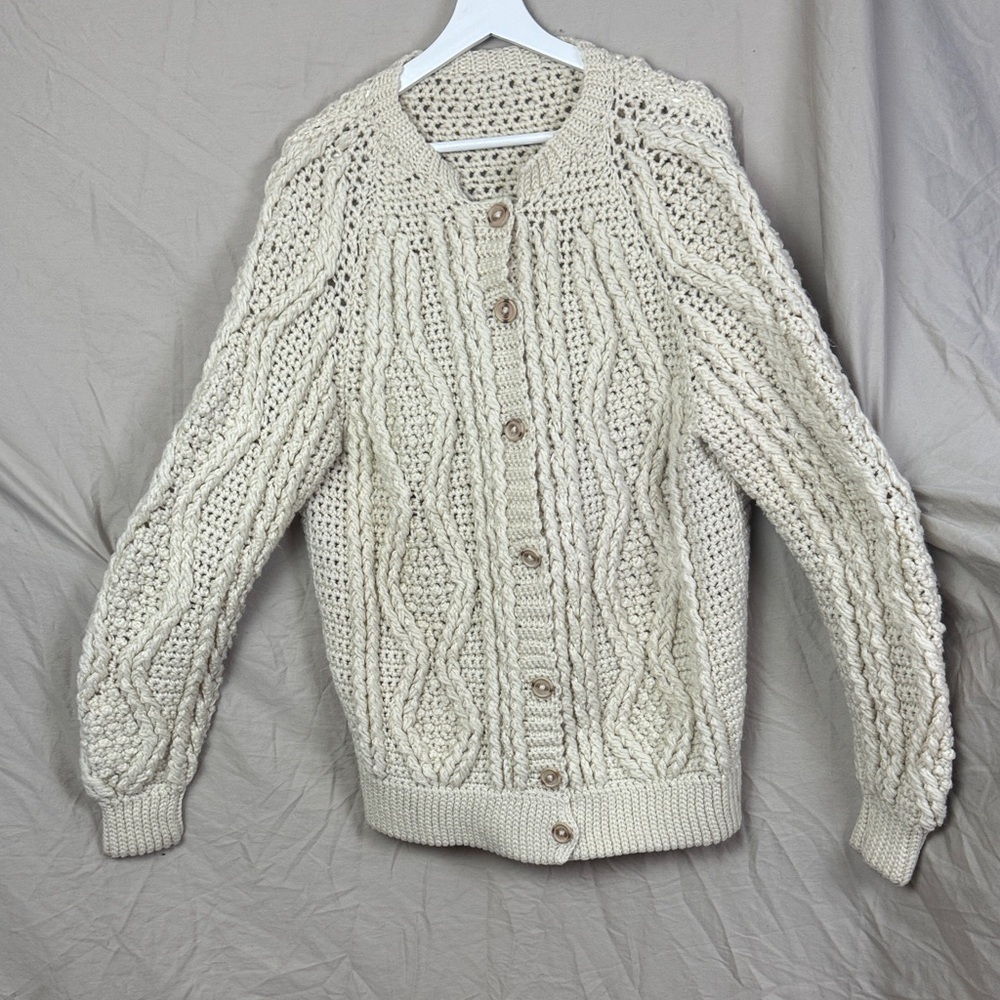 Vintage hand knit cardigan sweater  wool blend